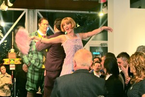 The Barber of Seville, featuring Shelby Houttekier (center, as Rosina), Satori Circus (left, as Figaro), and John Manchell (center, as Dr. Bartolo) - costume design by Suzanne Hanna