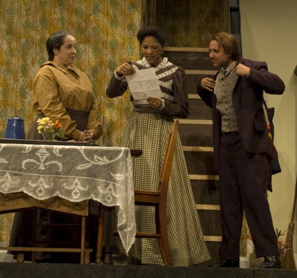Roslyn Henderson-Sears (Sophie), Danea Rhodes (Minnie), and Marc Jackson (Frank) in "Flyin&squot; West." Photo courtesy of Weathervane Playhouse