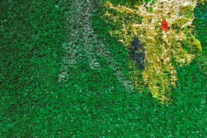 Detail from OUT-OF-JOINTNESS, oil and acrylic on astroturf