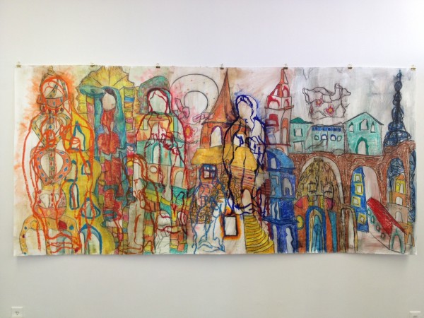 Jennifer Jones, “Don’t Question the Queen in her Castle,” first place abstract piece with oil stick, crayon, pastel, and charcoal. Photo by Clint Beeler