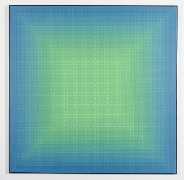 Julian Stanczak, "It&squot;s Not Easy Being Green." Photo courtesy of Akron Art Museum