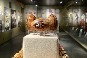 Many pysanky include nature motifs like stags, horns, and flowers