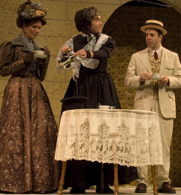 L-R:Dede Klein (Donna Lucia), Daniel Rylander (Babbs), Scott Shriner (Jack) in "Charley&squot;s Aunt." Photo courtesy of Weathervane Playhouse