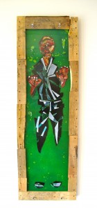 A stained-glass rendering of Han Solo in carbonite.