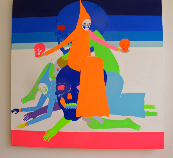 "Neon Reapers (With Skulls) Orange" (2013) by Richard Colman.