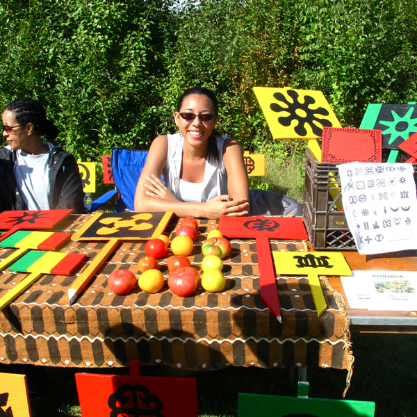 In the craft area, garden signs with Adinkra symbols, to imbue our gardens with a sense of personal expression and power.