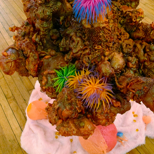 Bailey's work employs both light and playful materials, as well as disturbingly organic latex.