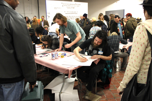 By the second shift, the MOCAD was packed with art lovers.