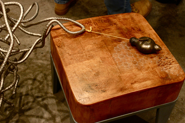"Boblo" appears to contain a found stool, which on further investigation is fabricated from wood and metal.