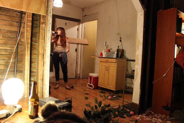 Actress Samantha following the perfomance, in the set gone to seed following the performance.