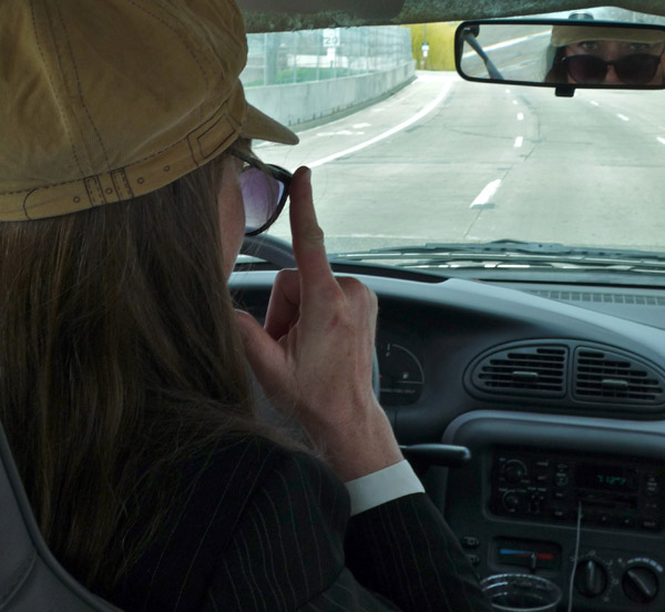 Artist Marybeth Carolan in the driver's seat.