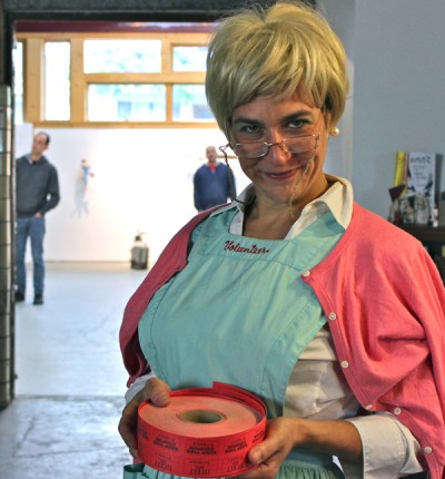 Performance artist Brigid Michael was on hand and in character for the "Imperfect Pairs" opening.
