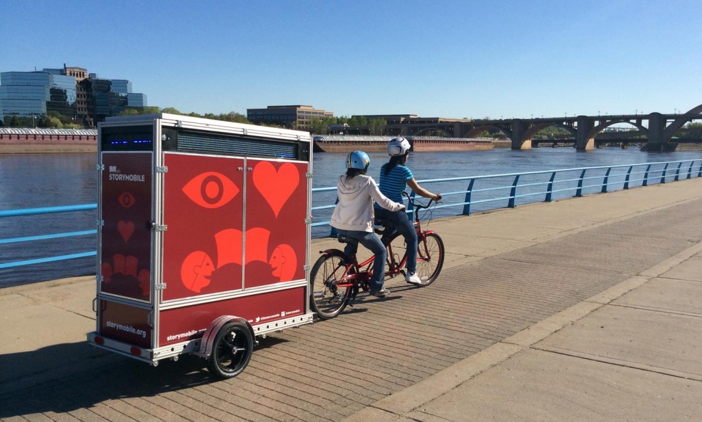 The Storymobile makes its public debut at the Victoria Street Station. Photo courtesy of Saint Paul Almanac.