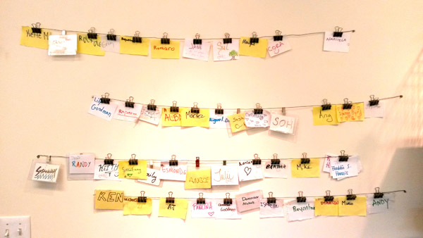 The line-up from last month's drop-in, ready and waiting for returning participants.