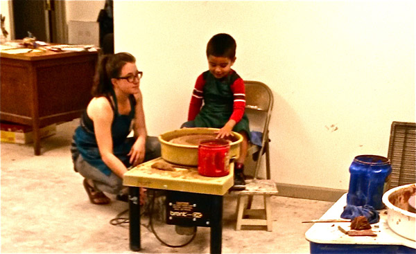 One of the drop-in regulars, learning to master the wheel.