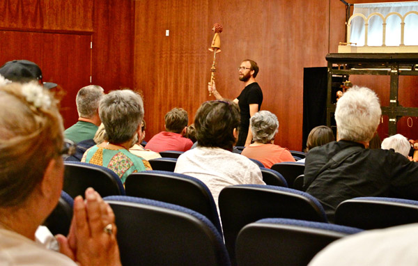 Shaffer showing the complicated apparatus controlling each puppet.