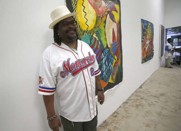 Gardner on opening night. Photo by Rebecca Cook, courtesy of the gallery.