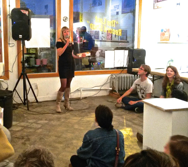 Buekes performed one of her readings solo, and shared another with one of the teenagers that brought her into the Masque Theater School, which features in the story.