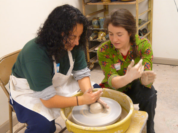 Goodman (right) at one of Ladybug Studios drop-in workshops. All photos courtesy of the artist.