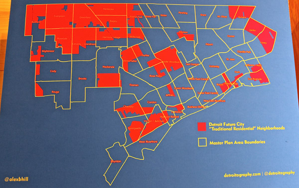 Some infographic prints by Alex B. Hill, revealing shocking trends in Detroit's current redevelopment efforts, curated by Mikey Elster.