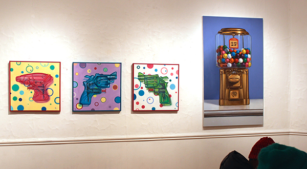 "Gumball in Gold" (right), and three squirts by Amy Fell.
