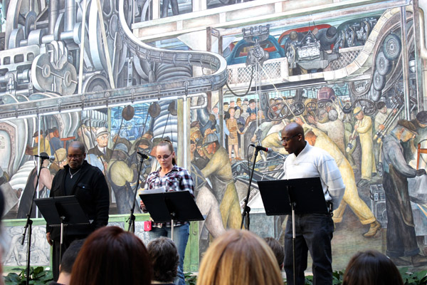 Rev. Qualms (left) read for his son, Yusef, Lori Platt (center), for her cousin Jimmy, and Demitri aka Shabazz read for David Armstrong Jones, aka "Go DJ"