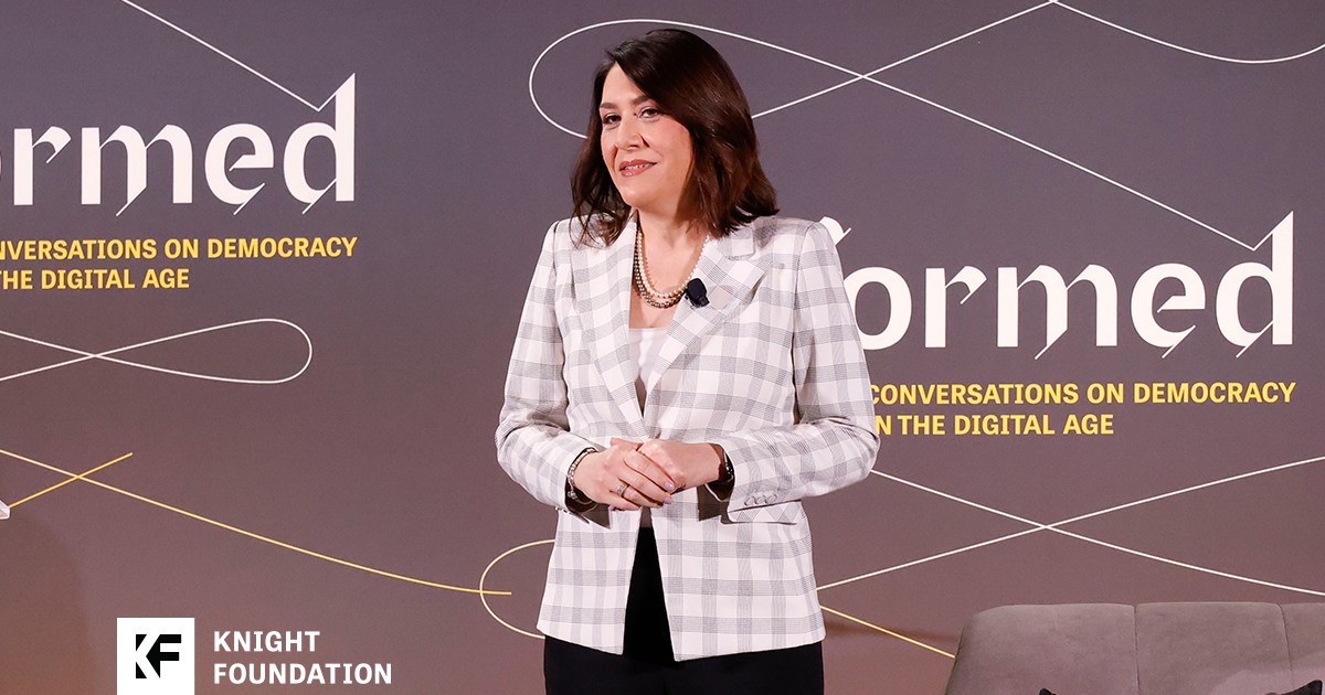 Photo of Maribel Perez Wadsworth. There is also a Knight Foundation logo.